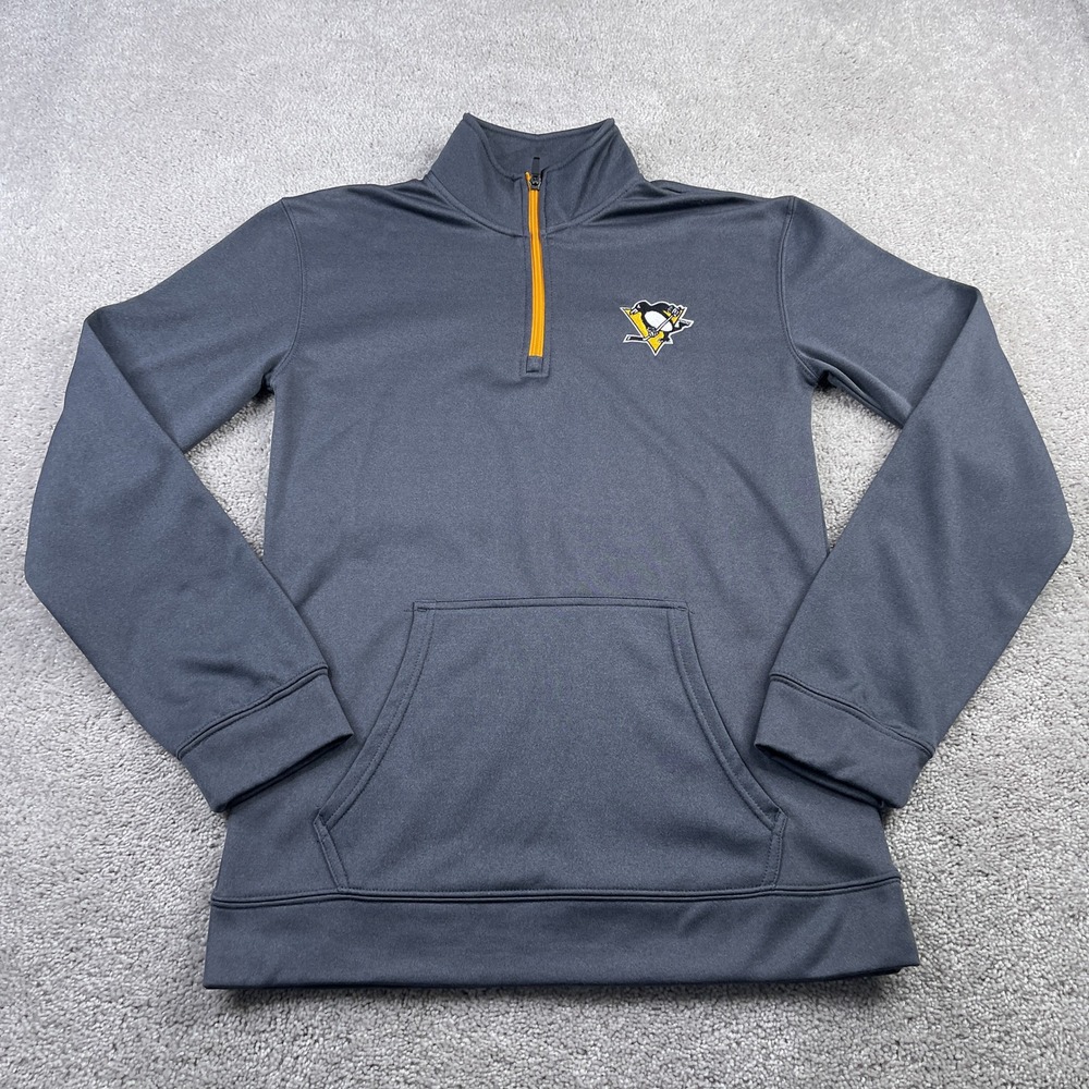 Pittsburgh‎ Penguins Sweatshirt Mens Small Grey Fleece Quarter Zip Pullover NHL